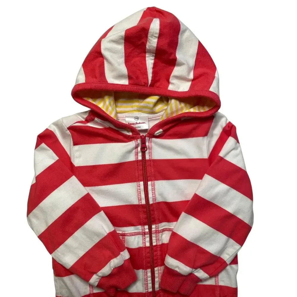 Hanna Andersson Kids Coral White Striped Full Zip Cotton Hoodie Size 100‎ US 4